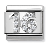 Nomination Composable Classic Link 330304/17 Number 16 with CZ in 925 Silver